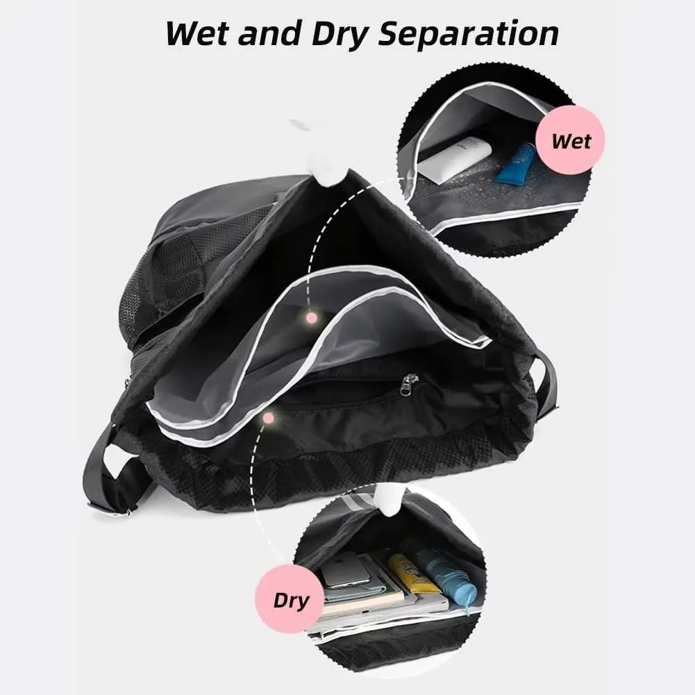 Drawstring Backpack for Men Women Waterproof Sackpack Large Capacity Gym Sports Bag Wet and Dry Separation String Bag