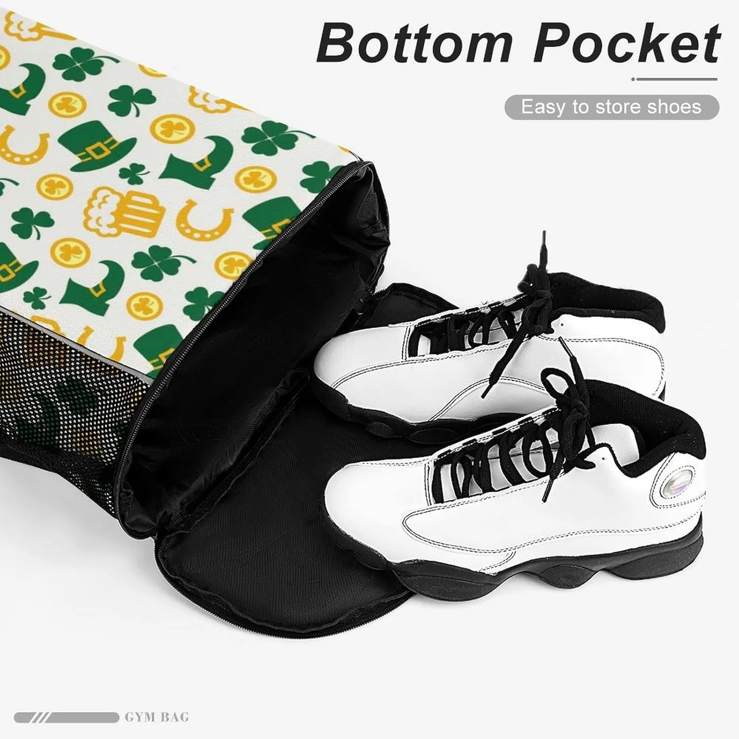 Drawstring Backpack String Bag Compatible with Happy St Patricks Day Clover Beer Gold Horseshoe White Sport Sackpack Gym Backpack Workout Bag Lightweight Sackpack Beach Bag for Men Women