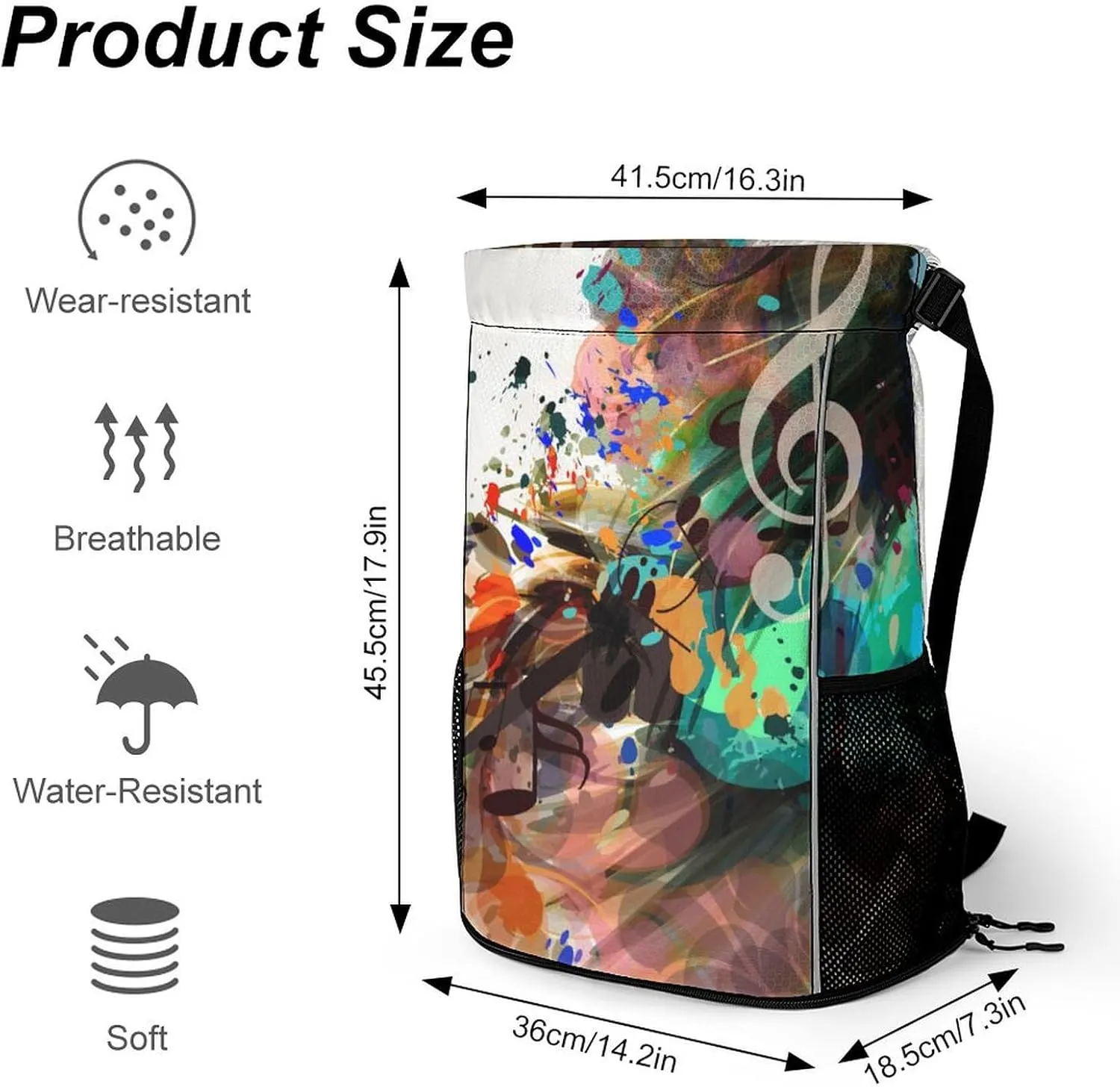 Drawstring Backpack String Bag Compatible with Music Background With Colorful Psychedelic Spots Sport Sackpack Gym Backpack Workout Bag Lightweight Sackpack Beach Bag for Men Women