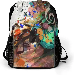 Drawstring Backpack String Bag Compatible with Music Background With Colorful Psychedelic Spots Sport Sackpack Gym Backpack Workout Bag Lightweight Sackpack Beach Bag for Men Women