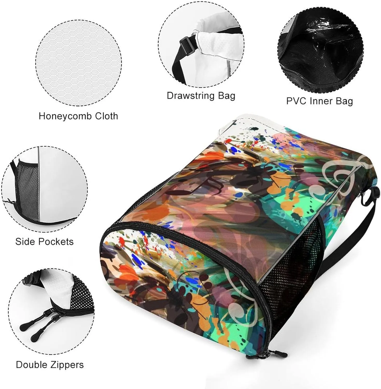 Drawstring Backpack String Bag Compatible with Music Background With Colorful Psychedelic Spots Sport Sackpack Gym Backpack Workout Bag Lightweight Sackpack Beach Bag for Men Women