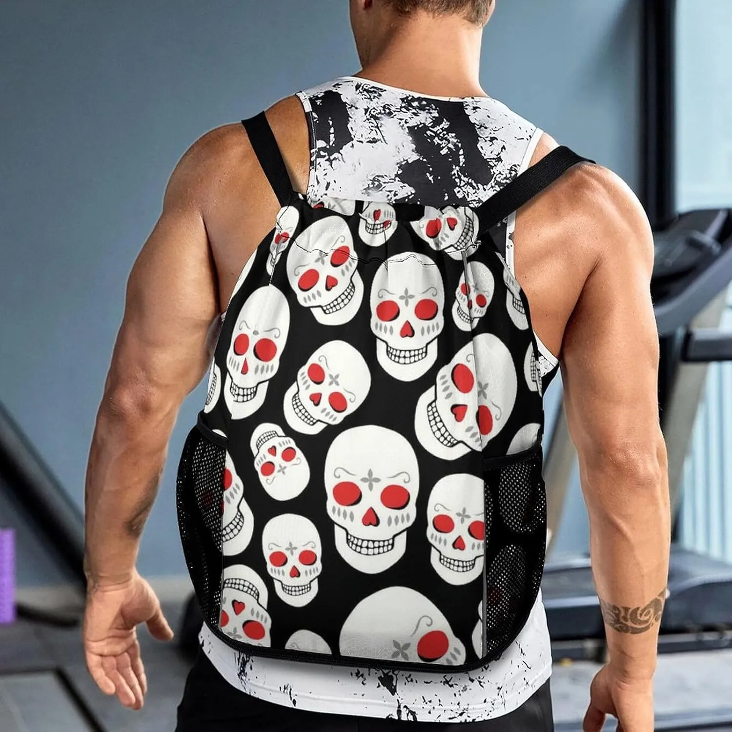 Drawstring Backpack String Bag Compatible with Red Eyes Skulls Black Sport Sackpack Gym Backpack Workout Bag Lightweight Sackpack Beach Bag for Men Women