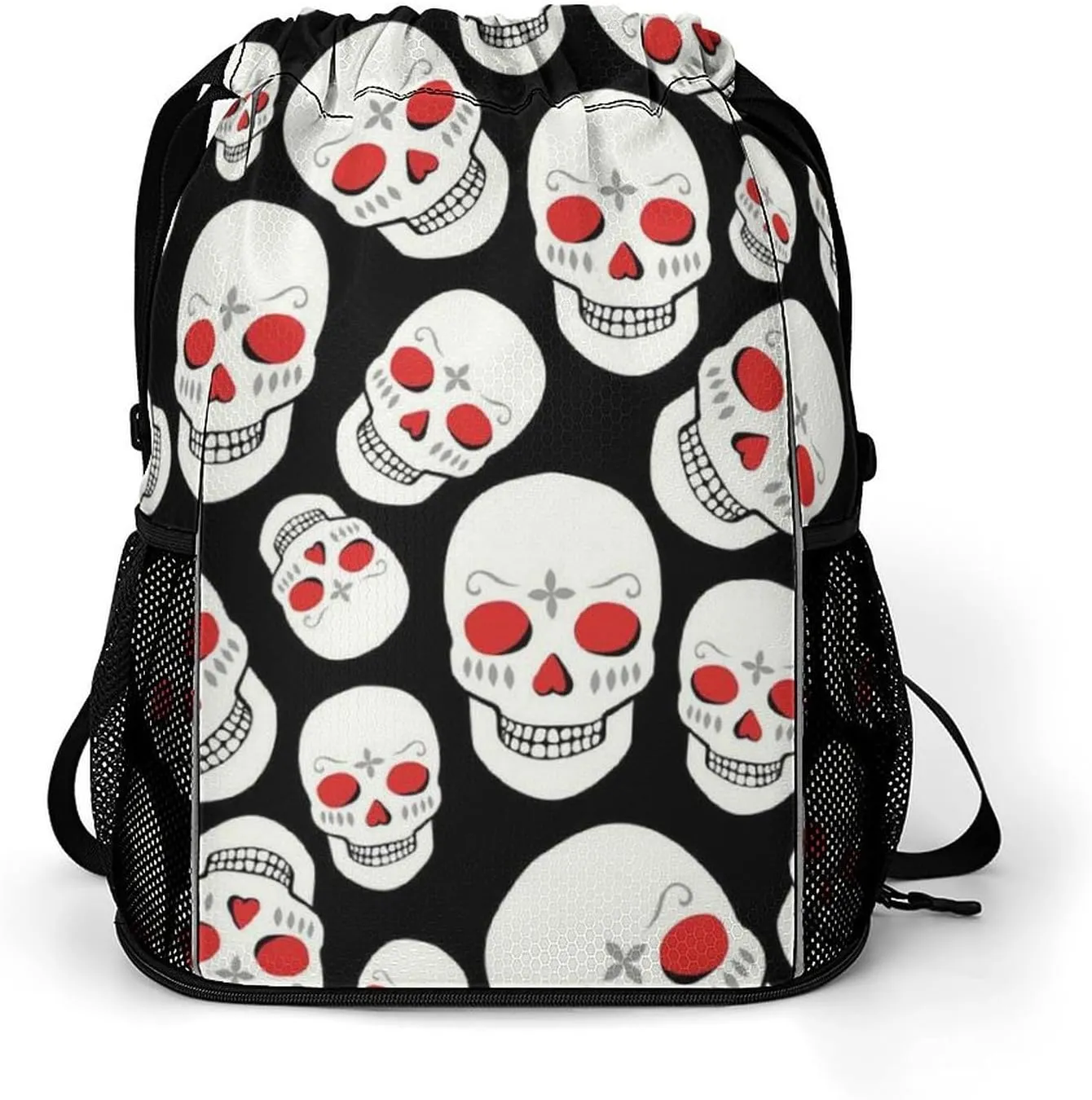 Drawstring Backpack String Bag Compatible with Red Eyes Skulls Black Sport Sackpack Gym Backpack Workout Bag Lightweight Sackpack Beach Bag for Men Women