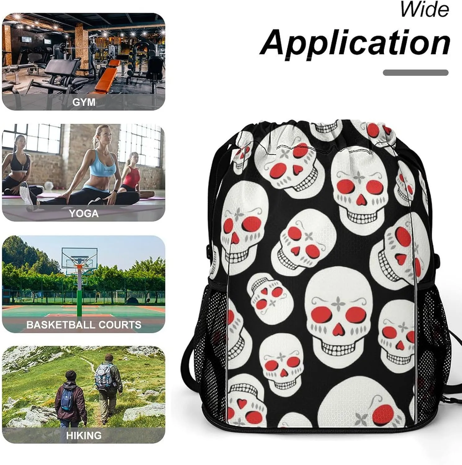 Drawstring Backpack String Bag Compatible with Red Eyes Skulls Black Sport Sackpack Gym Backpack Workout Bag Lightweight Sackpack Beach Bag for Men Women