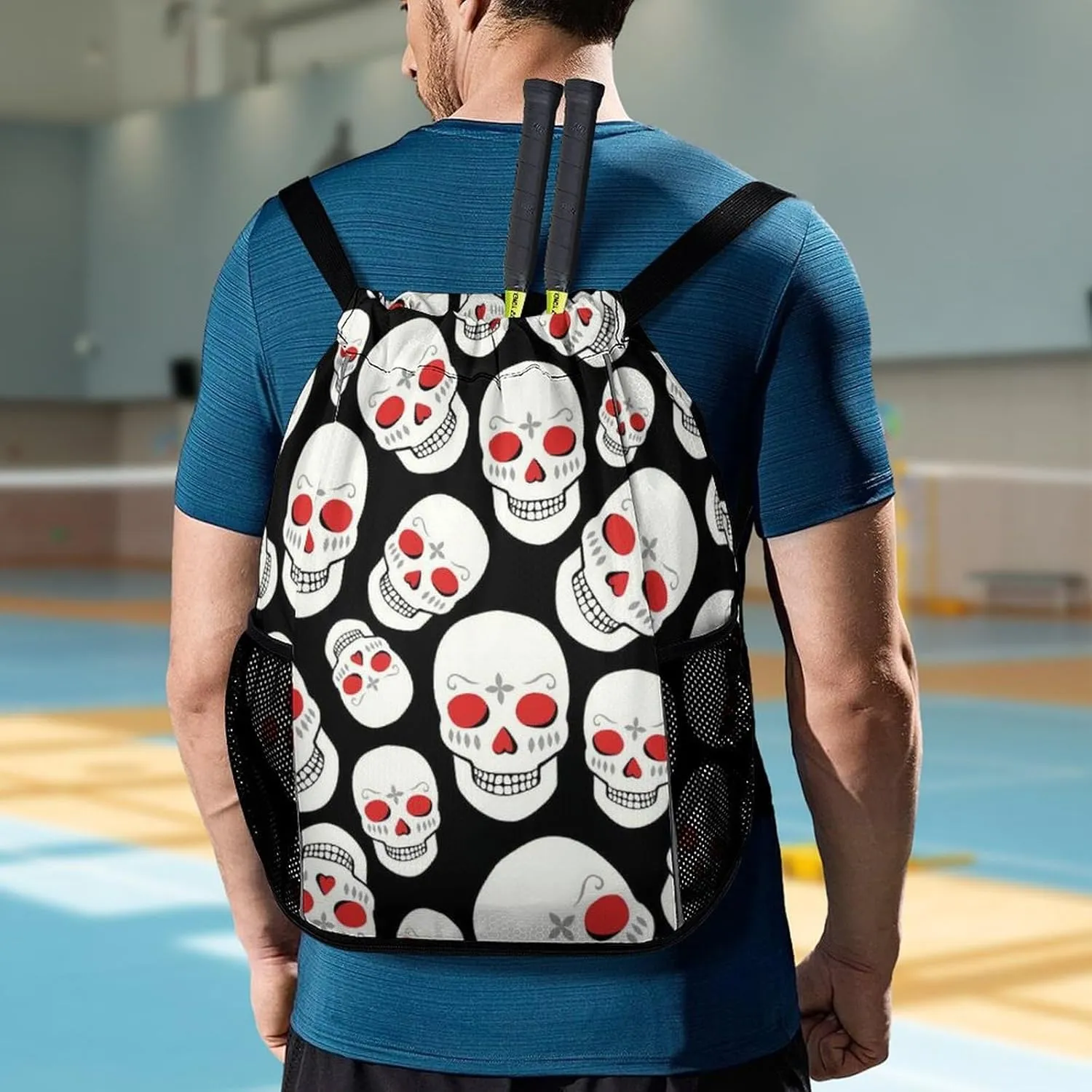 Drawstring Backpack String Bag Compatible with Red Eyes Skulls Black Sport Sackpack Gym Backpack Workout Bag Lightweight Sackpack Beach Bag for Men Women