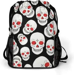 Drawstring Backpack String Bag Compatible with Red Eyes Skulls Black Sport Sackpack Gym Backpack Workout Bag Lightweight Sackpack Beach Bag for Men Women