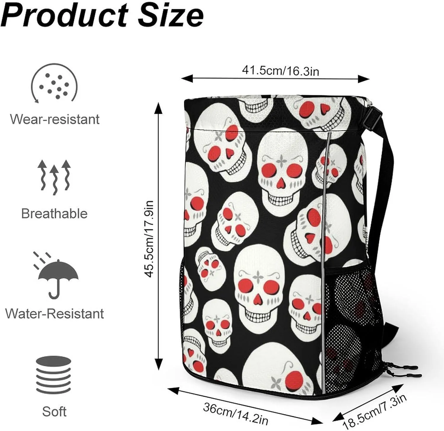 Drawstring Backpack String Bag Compatible with Red Eyes Skulls Black Sport Sackpack Gym Backpack Workout Bag Lightweight Sackpack Beach Bag for Men Women