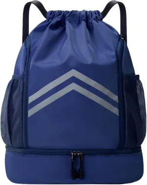Drawstring Backpack - Water Resistant Sports Gym Bag with Shoes Compartment and Water Bottle Holder Pockets - String Cinch Bag - Pull String Bag - Sport String Sackpack for Men Women,Navy Blue