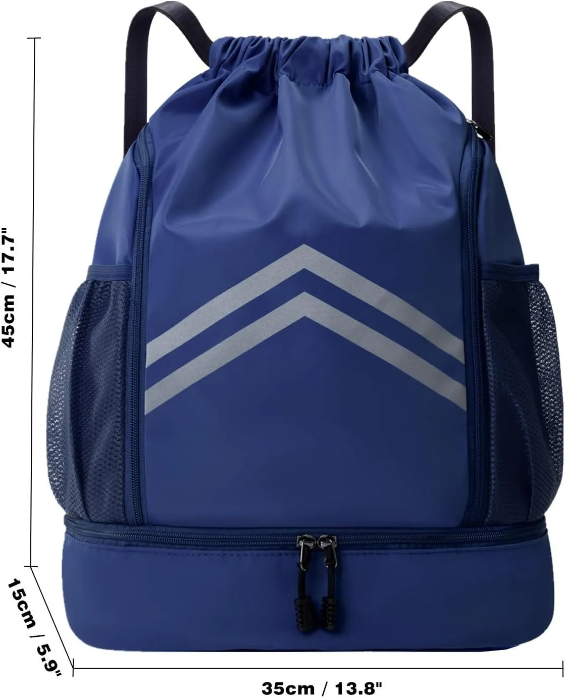Drawstring Backpack - Water Resistant Sports Gym Bag with Shoes Compartment and Water Bottle Holder Pockets - String Cinch Bag - Pull String Bag - Sport String Sackpack for Men Women,Navy Blue