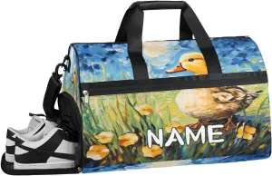 Ducks Flowers Spring Sports Gym Bag with Wet Pocket & Shoes Compartment Travel Duffel Bag for Women Men Custom Sports Gym Bag Personalized Overnight Stay Weekend Tote Beach Luggage