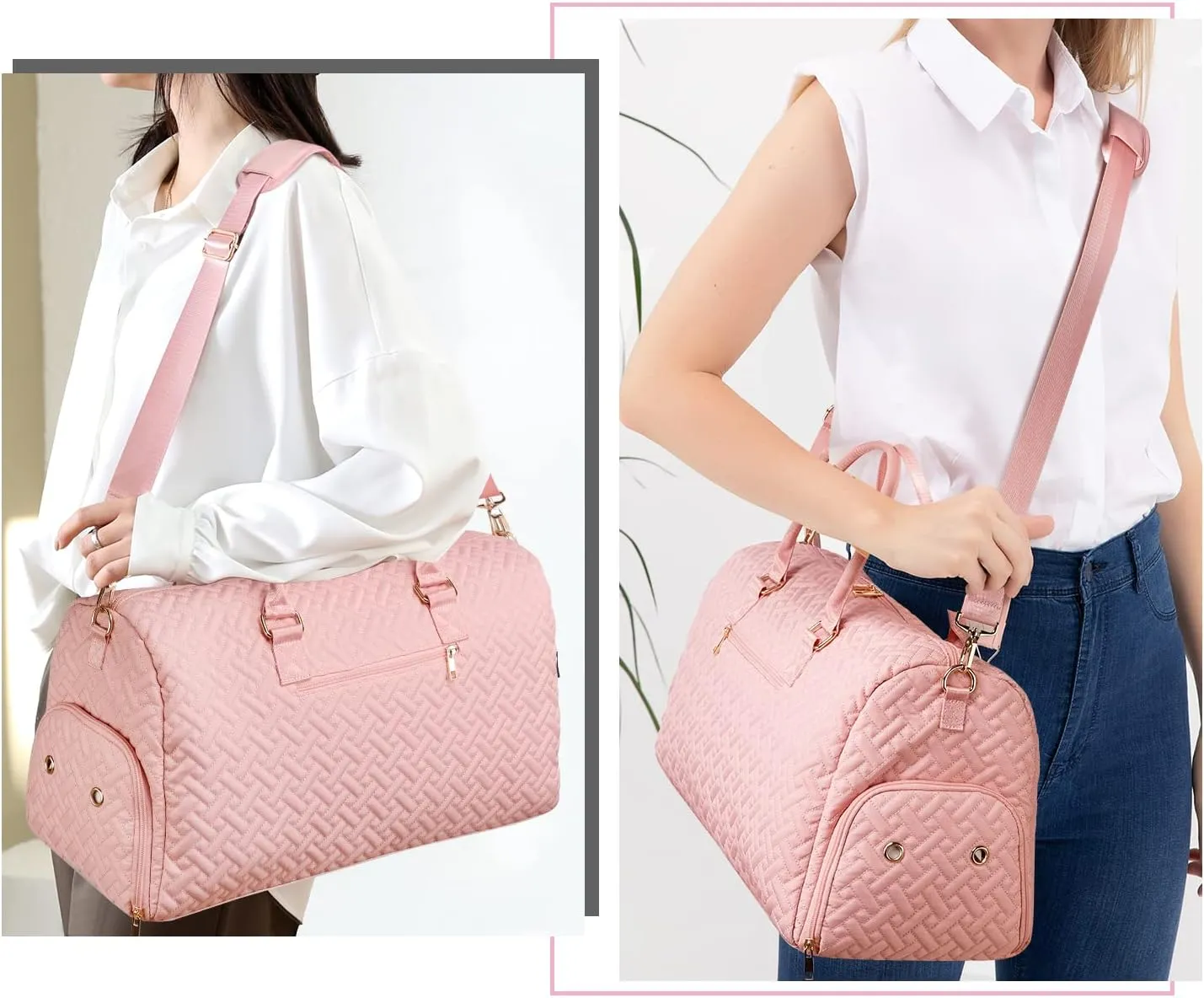 Duffle Bag for Travel, Weekender Bag with Shoe Compartment, Carry On Overnight Bag for Women with Toiletry Bag, 50L Gym Bag with Wet Pocket, Hospital Bags for Labor and Delivery, Pink, Style1