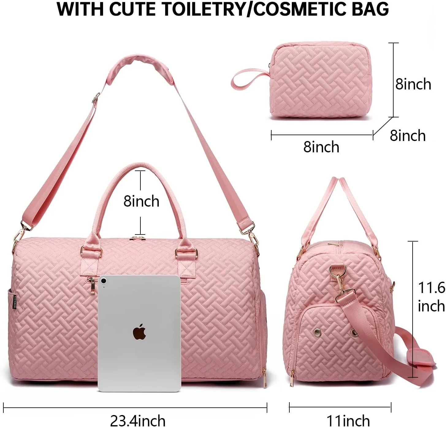 Duffle Bag for Travel, Weekender Bag with Shoe Compartment, Carry On Overnight Bag for Women with Toiletry Bag, 50L Gym Bag with Wet Pocket, Hospital Bags for Labor and Delivery, Pink, Style1