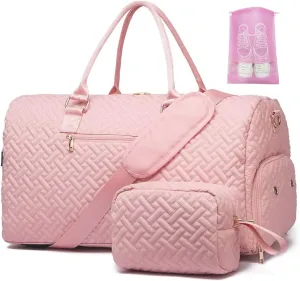 Duffle Bag for Travel, Weekender Bag with Shoe Compartment, Carry On Overnight Bag for Women with Toiletry Bag, 50L Gym Bag with Wet Pocket, Hospital Bags for Labor and Delivery, Pink, Style1
