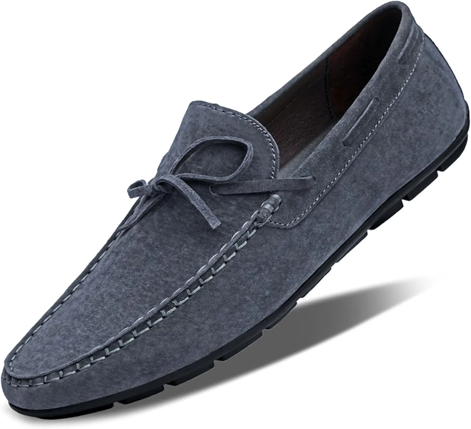 Easy to Put and Remove Loafer Shoes for Men Suede Bow-Knot Tassel Stitching Flexible Moccasins Shoes Flexible Anti-Slip Flat Heel Resistant Lightweight Walking Slip On for All Occasions (Color : Gray