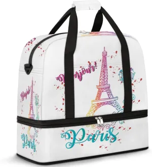 Eiffel Tower In Paris Travel Duffle Bag Durable Weekender Bag with Shoes Compartment Lightweight Overnight Bag Sports Dance Gym Tote Bag for Women and Men Carry on Luggage