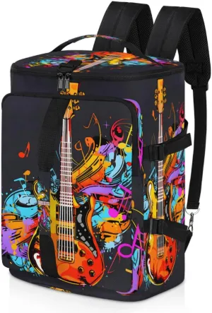 Electric Guitar Music Theme Travel Backpack Carry On Flight Approved for Men Women, Lightweight Large Luggage Weekender Casual Daypack Backpacks for Traveling Airplane