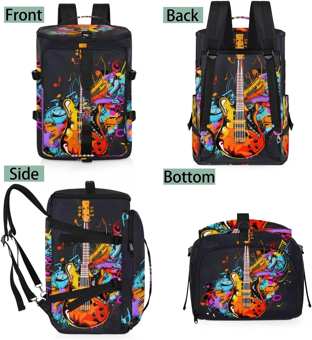 Electric Guitar Music Theme Travel Backpack Carry On Flight Approved for Men Women, Lightweight Large Luggage Weekender Casual Daypack Backpacks for Traveling Airplane