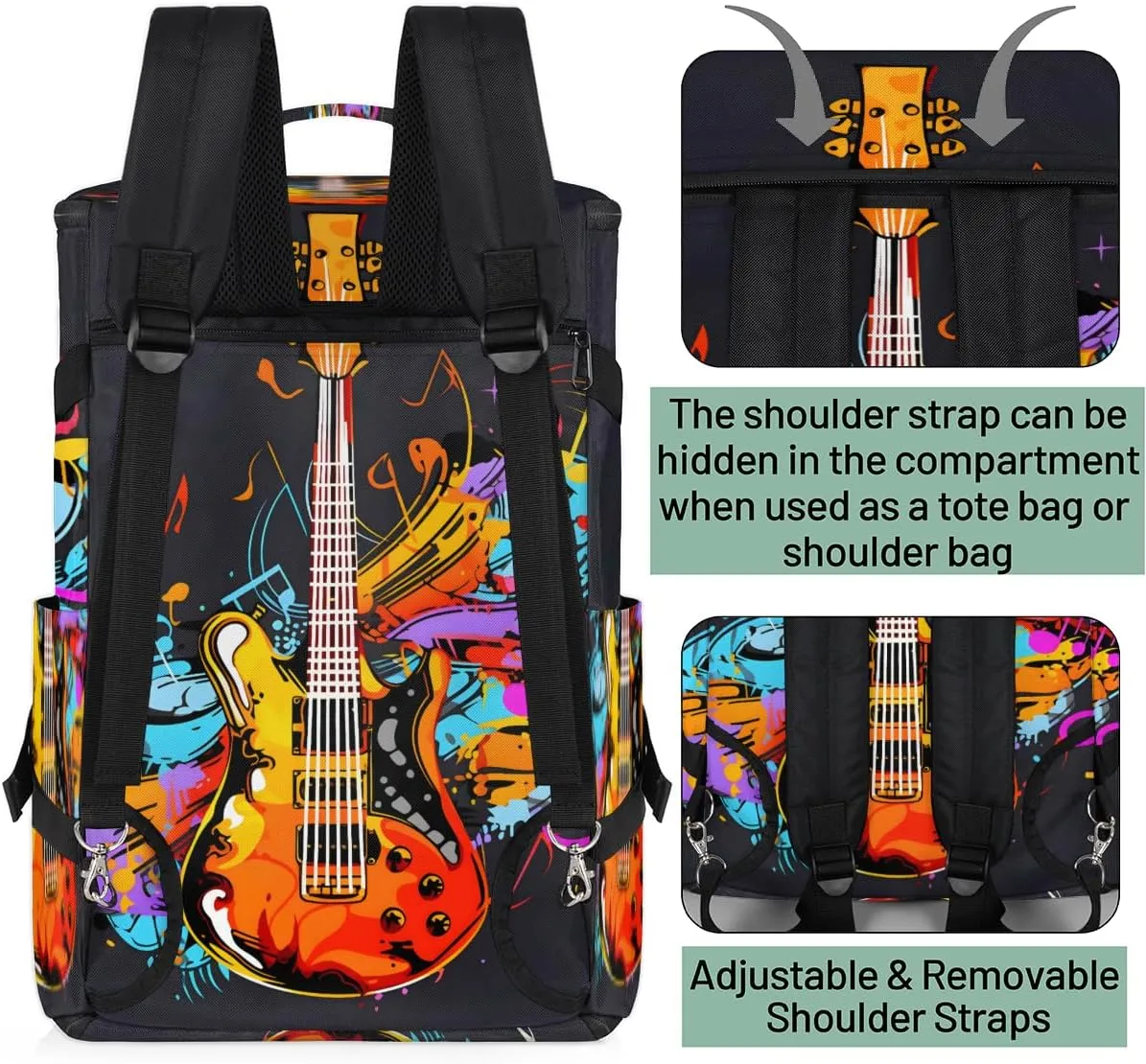 Electric Guitar Music Theme Travel Backpack Carry On Flight Approved for Men Women, Lightweight Large Luggage Weekender Casual Daypack Backpacks for Traveling Airplane