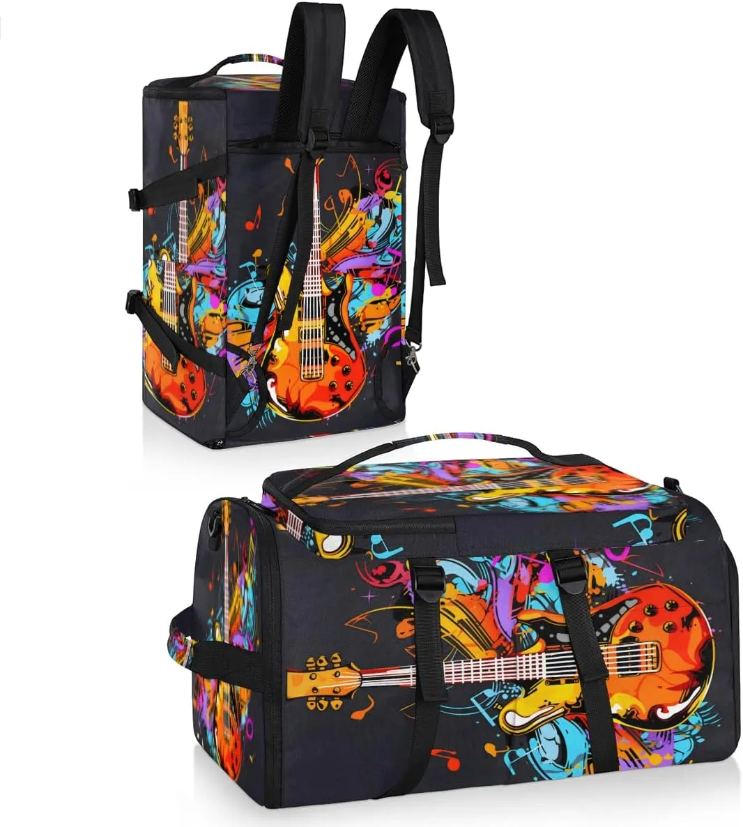 Electric Guitar Music Theme Travel Backpack Carry On Flight Approved for Men Women, Lightweight Large Luggage Weekender Casual Daypack Backpacks for Traveling Airplane