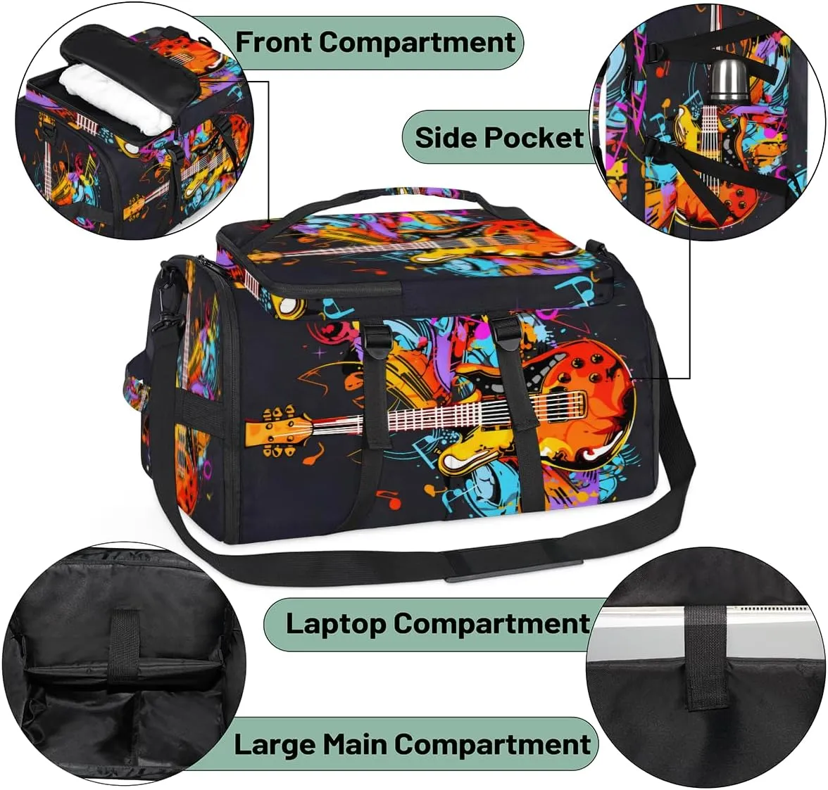 Electric Guitar Music Theme Travel Backpack Carry On Flight Approved for Men Women, Lightweight Large Luggage Weekender Casual Daypack Backpacks for Traveling Airplane