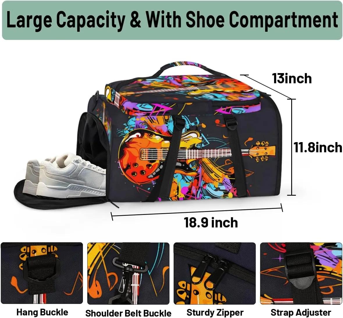 Electric Guitar Music Theme Travel Backpack Carry On Flight Approved for Men Women, Lightweight Large Luggage Weekender Casual Daypack Backpacks for Traveling Airplane