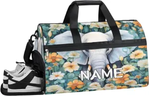 Elephant Daisy Watercolor Sports Gym Bag with Wet Pocket & Shoes Compartment Travel Duffel Bag for Women Men Custom Sports Gym Bag Personalized Overnight Stay Weekend Tote Beach Luggage
