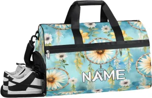 Ethnic Dreamcatcher Daisy Watercolor Sports Gym Bag with Wet Pocket & Shoes Compartment Travel Duffel Bag for Women Men Custom Sports Gym Bag Personalized Overnight Stay Weekend Tote Beach Luggage