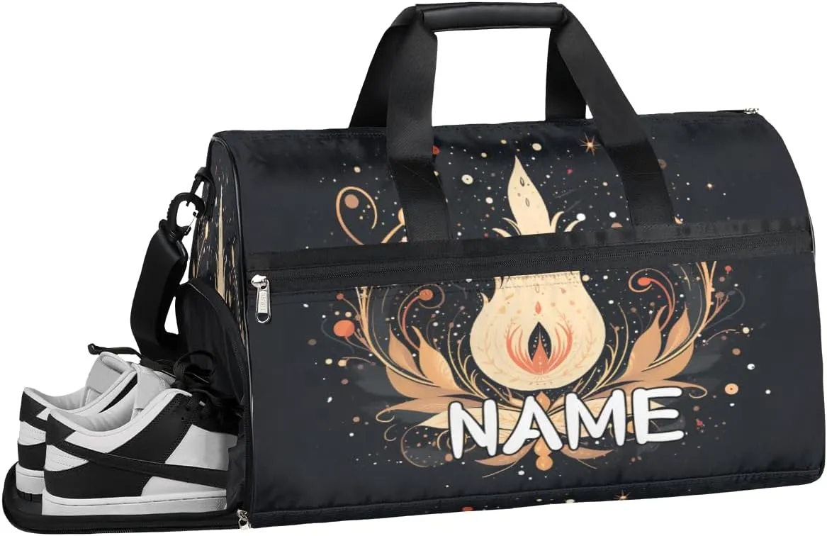 Ethnic Print Flames Sports Gym Bag with Wet Pocket & Shoes Compartment Travel Duffel Bag for Women Men Custom Sports Gym Bag Personalized Overnight Stay Weekend Tote Beach Luggage