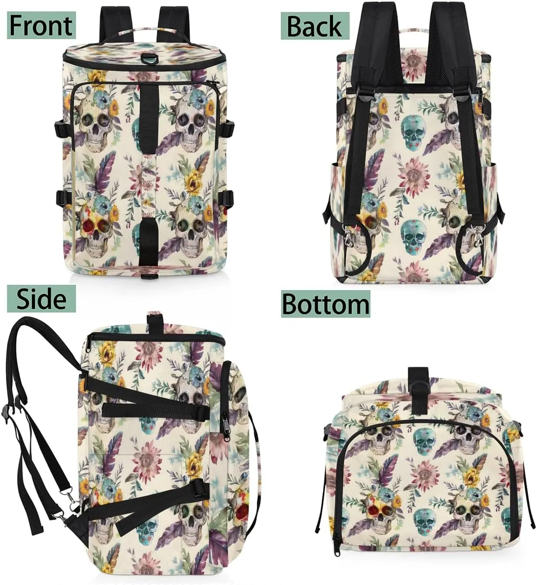 Ethnic Skull Travel Backpack Carry On Flight Approved for Men Women, Lightweight Large Luggage Weekender Casual Daypack Backpacks for Traveling Airplane