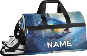 Fish Tuna Ocean Print Sports Gym Bag with Wet Pocket & Shoes Compartment Travel Duffel Bag for Women Men Custom Sports Gym Bag Personalized Overnight Stay Weekend Tote Beach Luggage