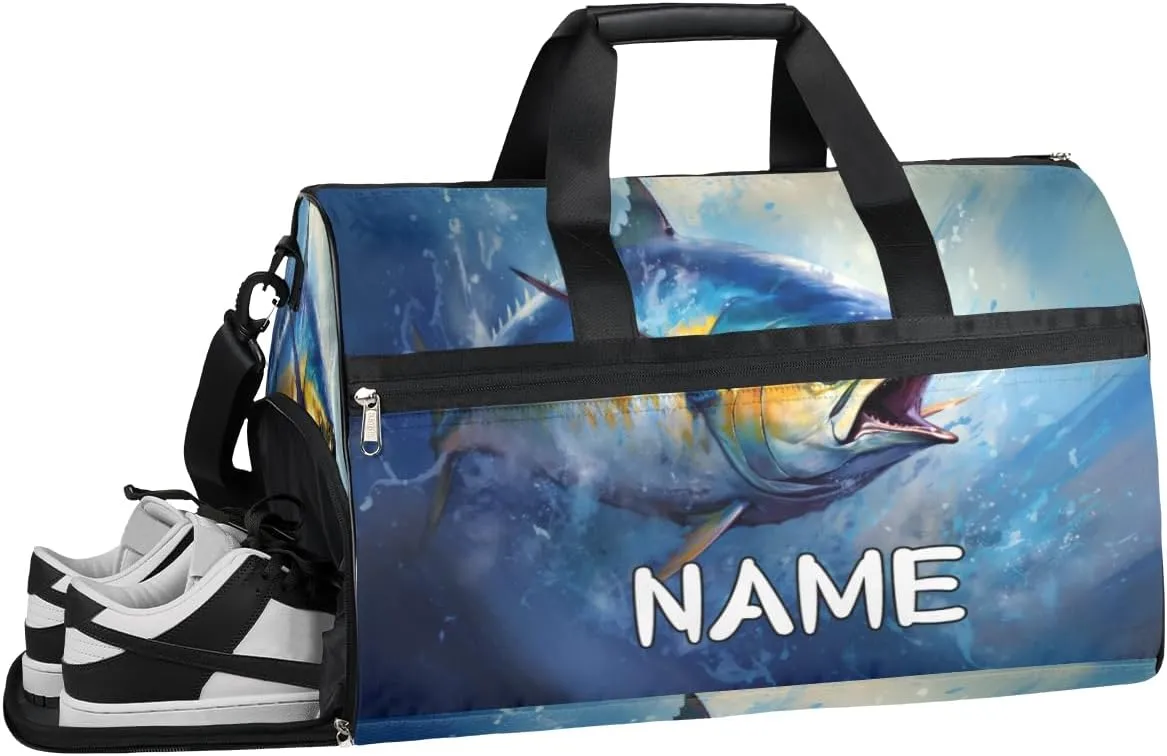 Fish Tuna Ocean Print Sports Gym Bag with Wet Pocket & Shoes Compartment Travel Duffel Bag for Women Men Custom Sports Gym Bag Personalized Overnight Stay Weekend Tote Beach Luggage