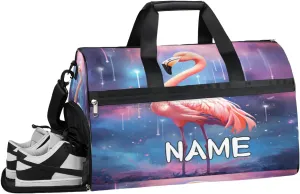 Flamingo Galaxy Watercolor Sports Gym Bag with Wet Pocket & Shoes Compartment Travel Duffel Bag for Women Men Custom Sports Gym Bag Personalized Overnight Stay Weekend Tote Beach Luggage