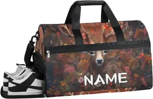 Flower Deer Animals Sports Gym Bag with Wet Pocket & Shoes Compartment Travel Duffel Bag for Women Men Custom Sports Gym Bag Personalized Overnight Stay Weekend Tote Beach Luggage