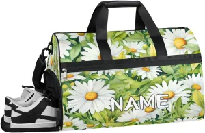 Flower Floral Daisy Sports Gym Bag with Wet Pocket & Shoes Compartment Travel Duffel Bag for Women Men Custom Sports Gym Bag Personalized Overnight Stay Weekend Tote Beach Luggage