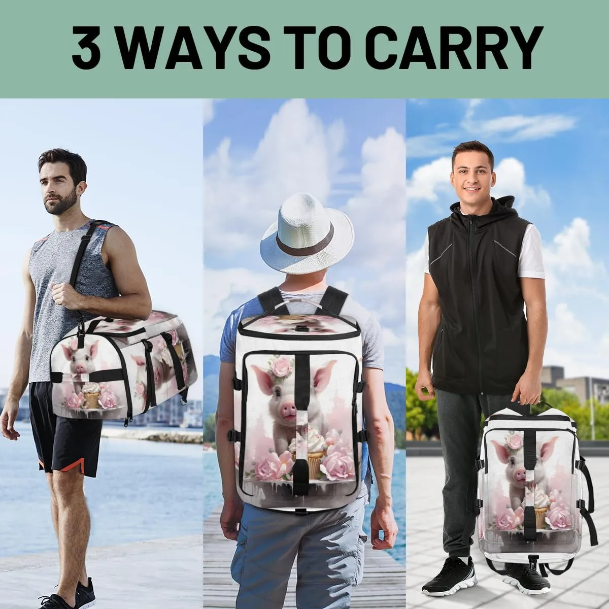Flower Pig Travel Backpack Carry On Flight Approved for Men Women, Lightweight Large Luggage Weekender Casual Daypack Backpacks for Traveling Airplane