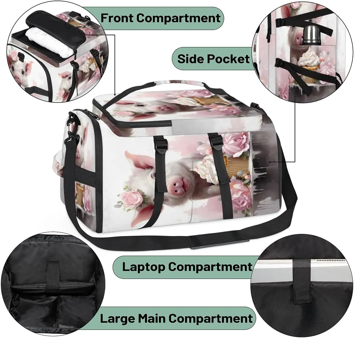 Flower Pig Travel Backpack Carry On Flight Approved for Men Women, Lightweight Large Luggage Weekender Casual Daypack Backpacks for Traveling Airplane