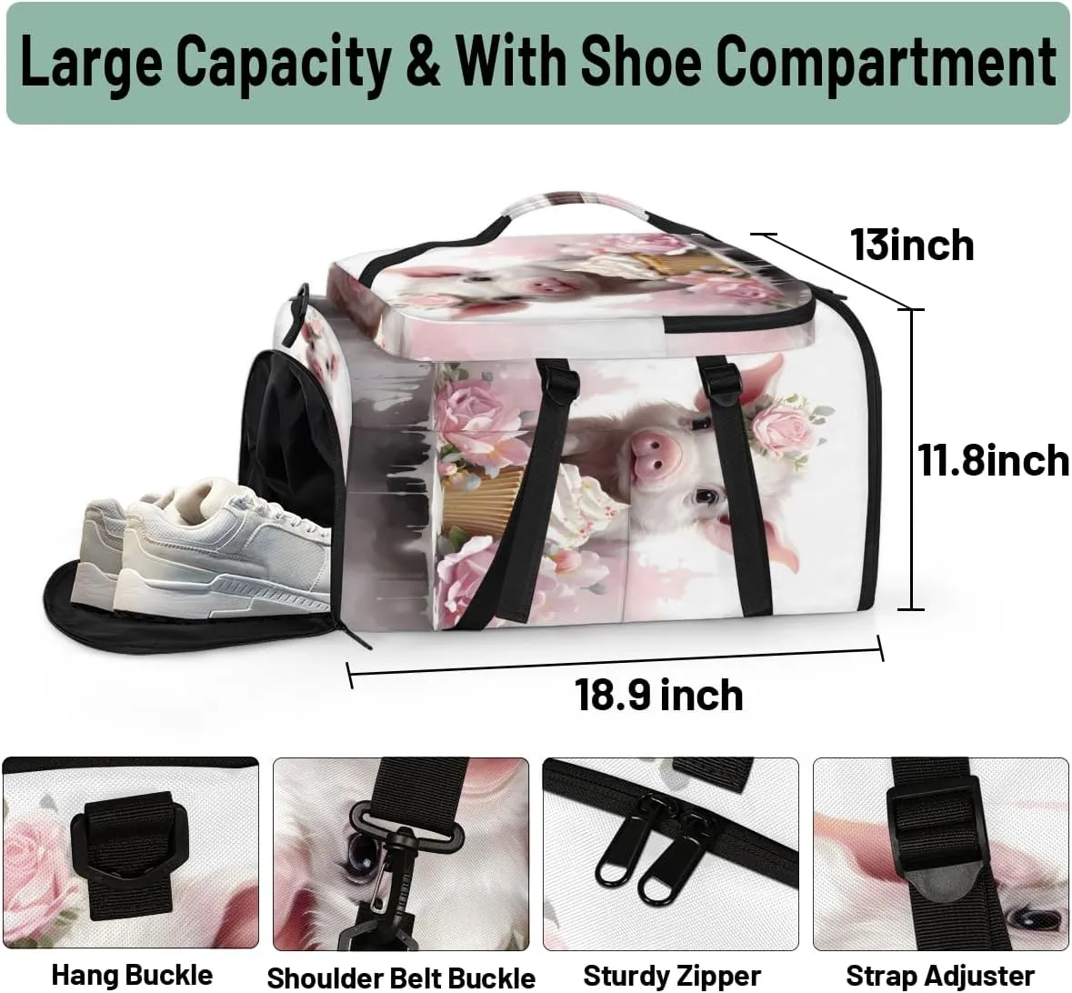 Flower Pig Travel Backpack Carry On Flight Approved for Men Women, Lightweight Large Luggage Weekender Casual Daypack Backpacks for Traveling Airplane