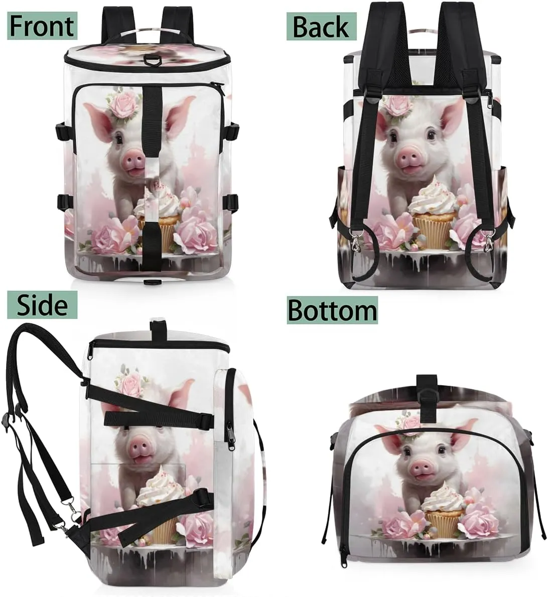 Flower Pig Travel Backpack Carry On Flight Approved for Men Women, Lightweight Large Luggage Weekender Casual Daypack Backpacks for Traveling Airplane