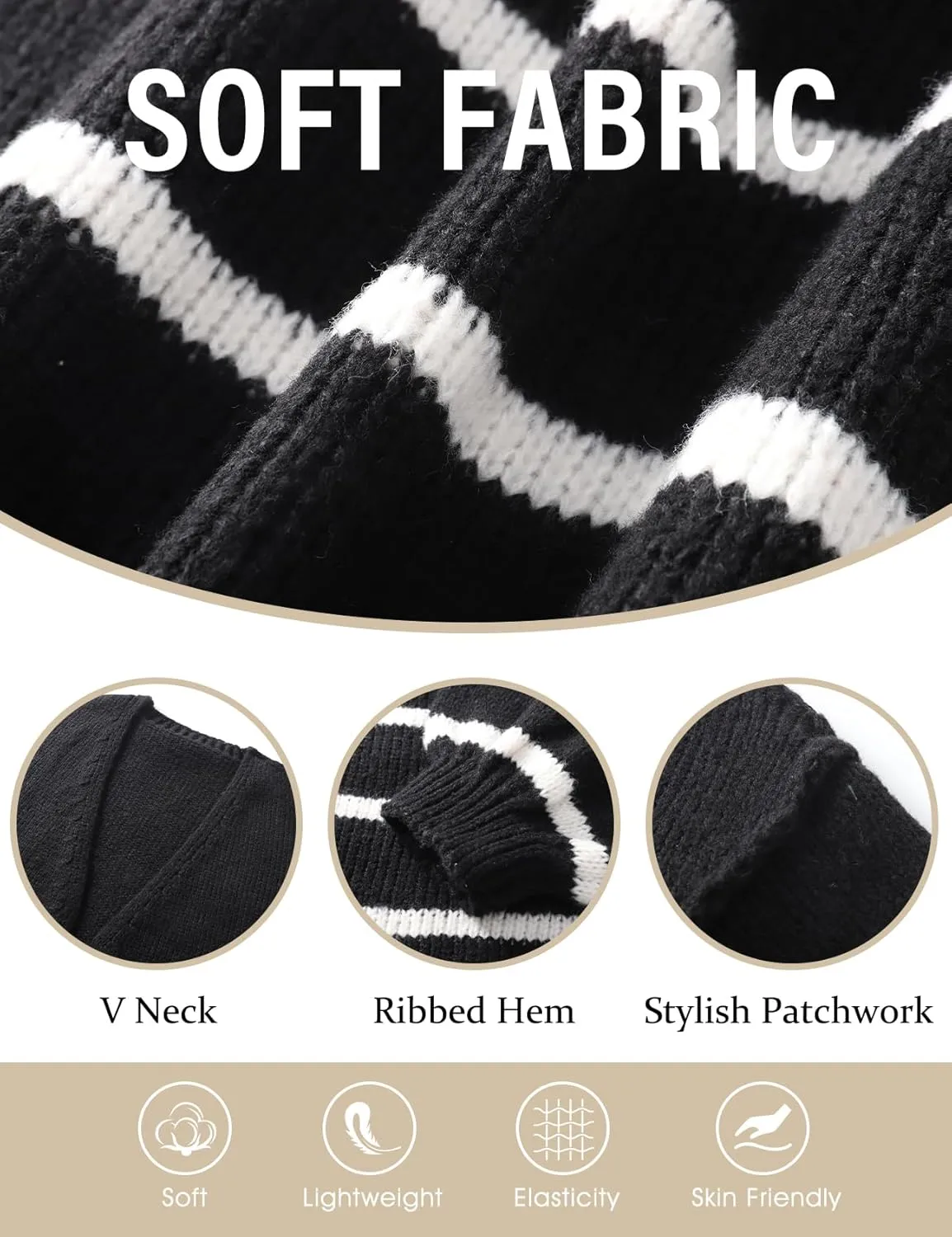 Flygo Women's Oversized Striped Cardigan Sweater Chunky Knit Drop Shoulder Balloon Sleeve Open Front Cardigans Sweaters