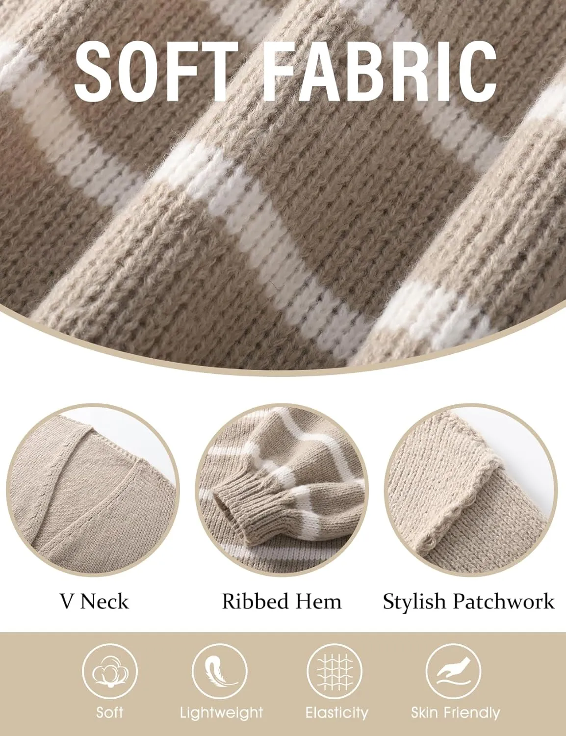 Flygo Women's Oversized Striped Cardigan Sweater Chunky Knit Drop Shoulder Balloon Sleeve Open Front Cardigans Sweaters