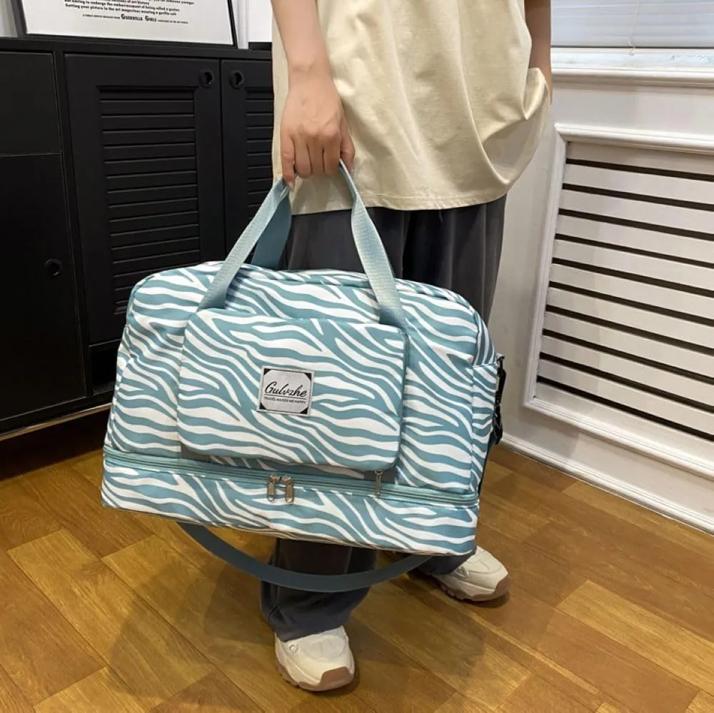 Foldable Gym Bag for Women,Sports Travel Duffel Bag, Weekender Overnight Bag with Wet Pocket and Shoes Compartment for Women, Travel,Workout,Gym, Yoga 919 (Sky Blue)