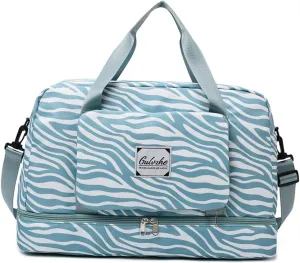 Foldable Gym Bag for Women,Sports Travel Duffel Bag, Weekender Overnight Bag with Wet Pocket and Shoes Compartment for Women, Travel,Workout,Gym, Yoga 919 (Sky Blue)