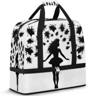 Foldable Travel Duffel Bag for Women, Overnight Weekender Bag Cheerleading Girl Carry on Duffel Bag Luggage Sports Gym Tote Bag with Shoes Compartment, Water Rresistant Shoulder Bag,B477