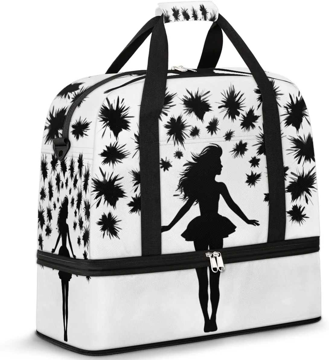 Foldable Travel Duffel Bag for Women, Overnight Weekender Bag Cheerleading Girl Carry on Duffel Bag Luggage Sports Gym Tote Bag with Shoes Compartment, Water Rresistant Shoulder Bag,B477