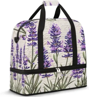 Foldable Travel Duffel Bag for Women, Overnight Weekender Bag Lavender Flower Carry on Duffel Bag Luggage Sports Gym Tote Bag with Shoes Compartment, Water Rresistant Shoulder Bag,B690