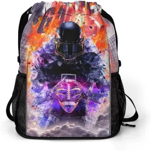 Football Drawstring Backpack - Cool Cinch Sack, String Backpacks with Pocket for Kids Women Men Boys Girls for Gym Outdoor Sports Travel Athletic Drawstring Bag - Lightweight/Foldable