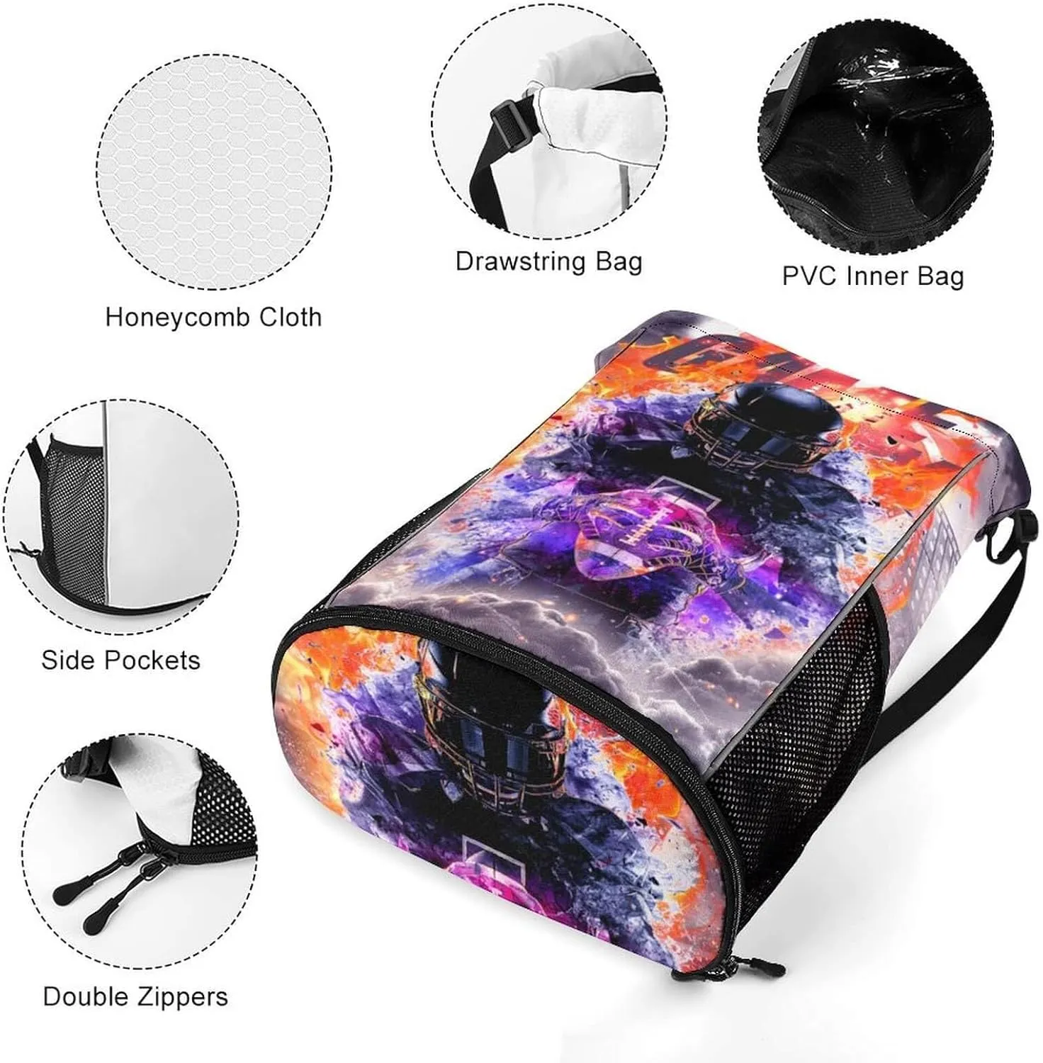 Football Drawstring Backpack - Cool Cinch Sack, String Backpacks with Pocket for Kids Women Men Boys Girls for Gym Outdoor Sports Travel Athletic Drawstring Bag - Lightweight/Foldable