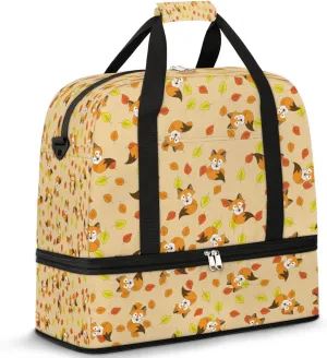 Fox Pattern Sports Gym Bag with Shoes Compartment Foldable Travel Duffel Bag Dry Wet Separated Sports Tote Workout Weekender Overnight Bag for Women Yoga Dance Work Training Handbag