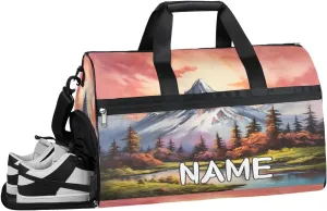 French Mountains Tree Illustration Sports Gym Bag with Wet Pocket & Shoes Compartment Travel Duffel Bag for Women Men Custom Sports Gym Bag Personalized Overnight Stay Weekend Tote Beach Luggage