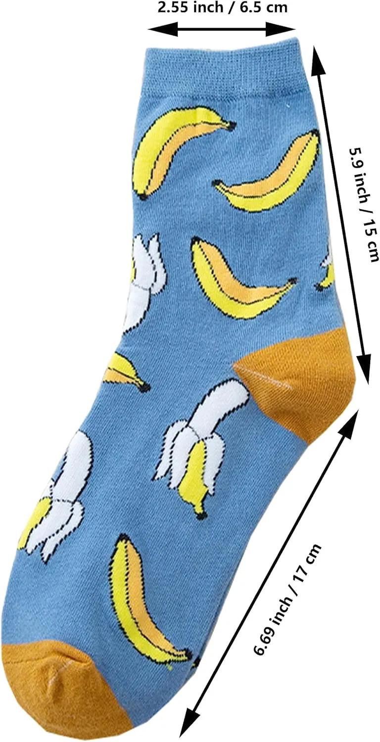 Fruit Embroidered Crew Socks Cute Pattern Quartz Sock Funny Dress Socks for Women, Ladies, Girls